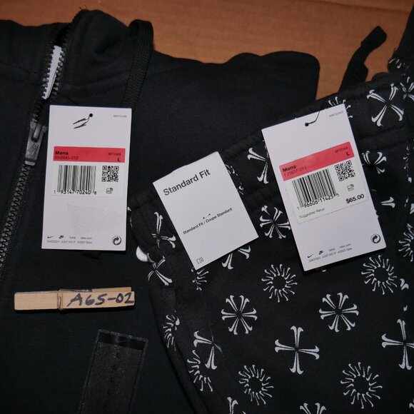 Nike Club Fleece Men's Size L Monogram Sweatsuit 2 PC Tracksuit Black/White NWT - Picture 11 of 13